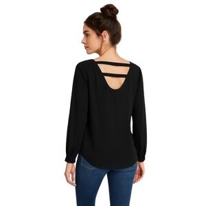 41‎ Hawthorn Black V-Neck Blouse with Roll Tab Sleeves Women’s Medium
